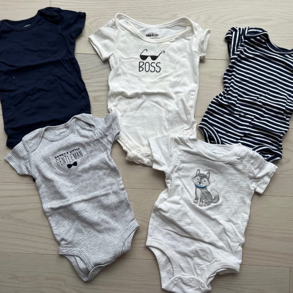 Set of 5 Short Sleeve Bodysuit Playsuits Baby Boy (  Varies 6-18 months )